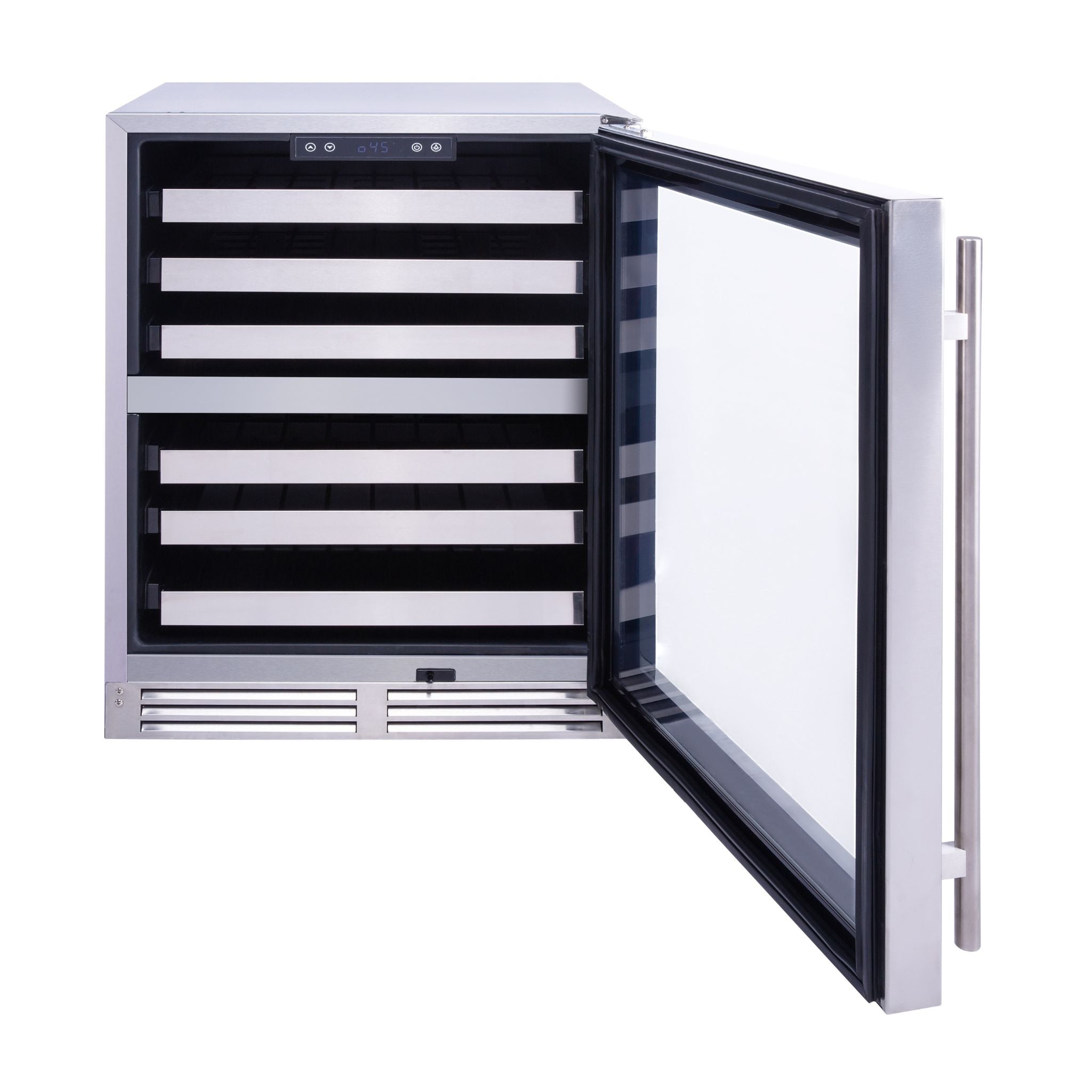 noriota nuwc24dzopss wine cooler built in, indoor outdoor, door open 